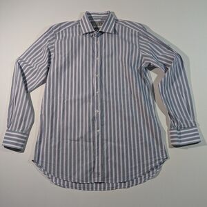 ETRO 42 Men's Button-up Dress Shirt with Green, Purple, White Stripes